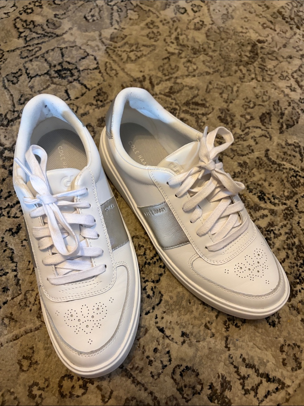 Cole Haan White Leather Sneakers with Silver Accent - Picture 7 of 9